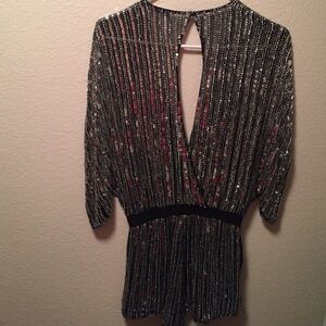 Parker Silver Sequined V-Neck Romper